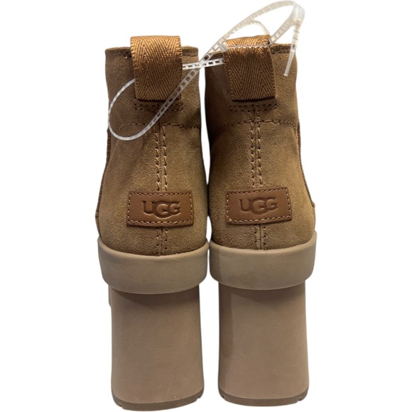 New UGG New Heights Platform Mini Boot Tan Suede Lamb Shearling Womens US 8.5 - Picture 11 of 12